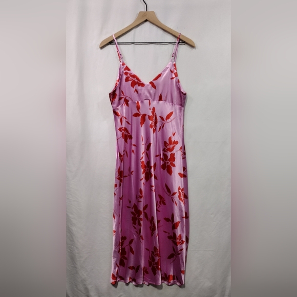 Emma & Michele Floral Slip Dress Women's S Pink Red Retro 90s Y2K Silky Satin - Picture 4 of 9